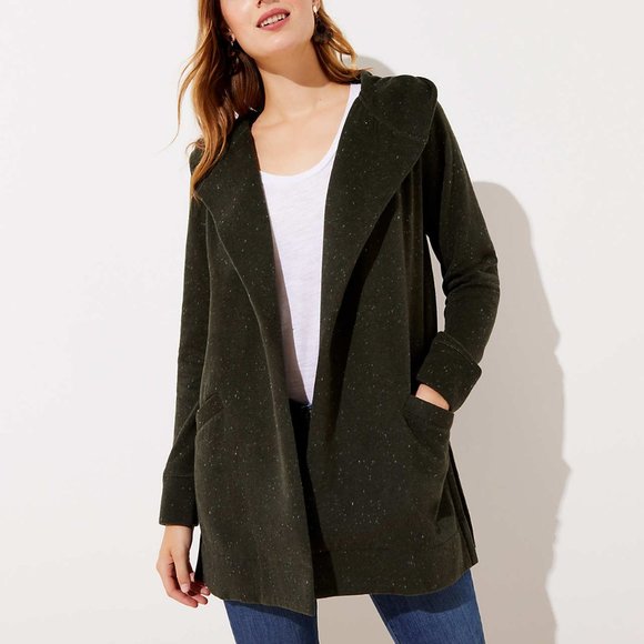 LOFT Jackets & Blazers - NWT LOFT FLECKED HOODED POCKET OPEN CARDIGAN